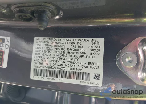 2019 Honda Cr-V Ex-L from USA, damaged, VIN 2HKRW2H8XKH659270